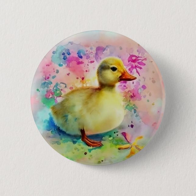 Duckling in Watercolor Button (Front)