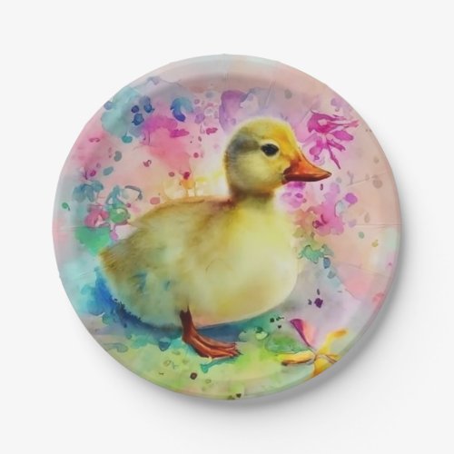 Duckling in Watercolor Paper Plates