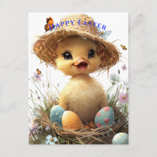  Duckling Straw Hat Easter Egg Flowers Butterflies Postcard