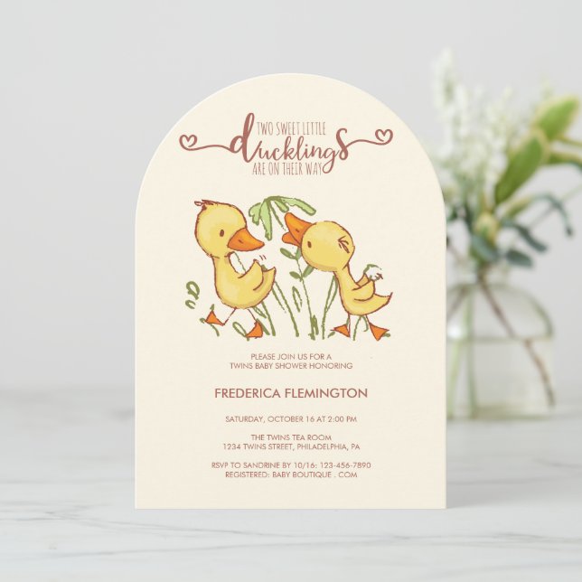 Duckling Twins Baby Shower Invitation (Standing Front)