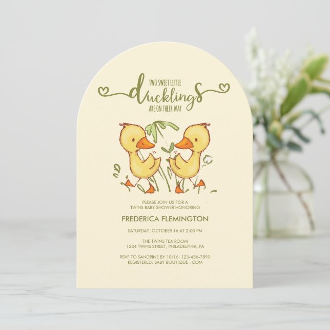 Duckling Twins Baby Shower Invitation (Standing Front)