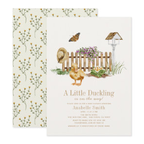 Duckling Watercolor Garden Girl Baby Shower Invitation