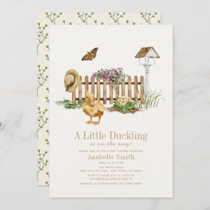 Duckling Watercolor Garden Girl Baby Shower Invitation
