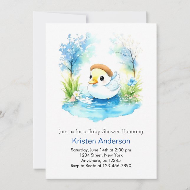 Duckling Watercolor Wildflower Boy Baby Shower Invitation (Front)