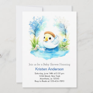 Duckling Watercolor Wildflower Boy Baby Shower Invitation