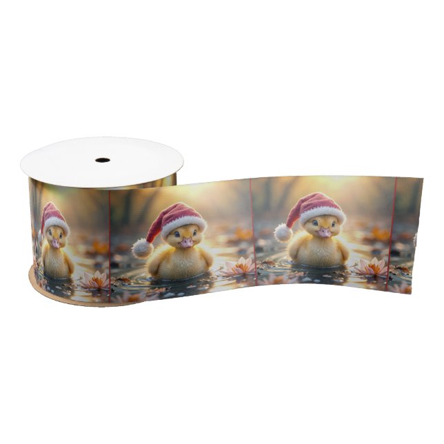 Duckling Wearing a Santa Hat Satin Ribbon (Spool)