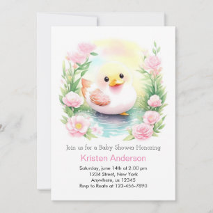 Duckling Whimsical Watercolor Girl Baby Shower Invitation