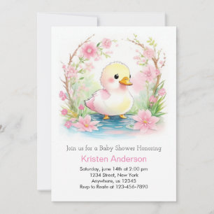Duckling Whimsical Wildflower Girl Baby Shower Invitation