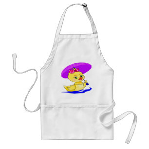 Duckling with a purple umbrella adult apron