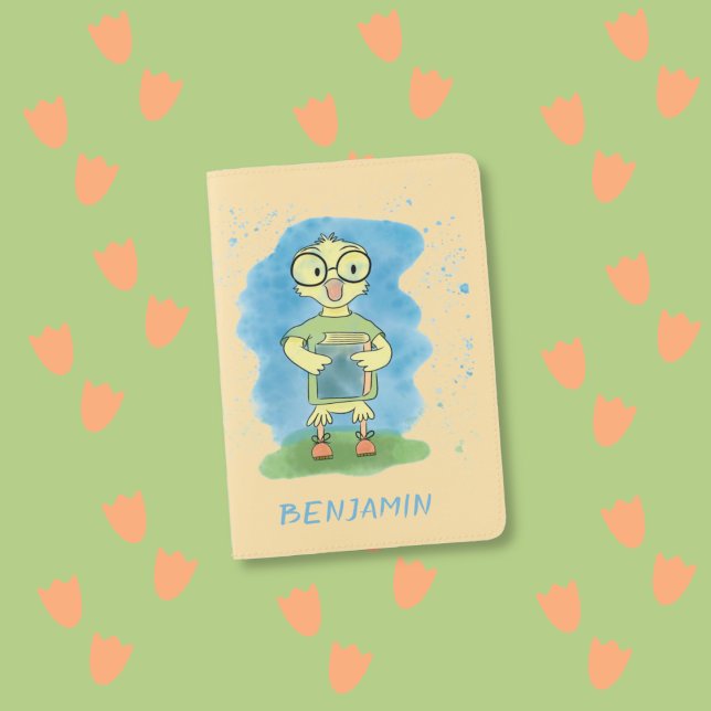 Duckling with Book Kid Yellow Passport Holder (Nerdy duckling with book personalized kid yellow passport holder . )