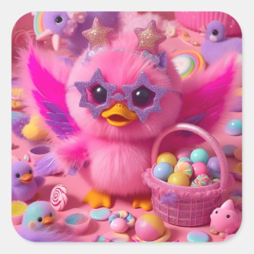  Duckling With Candy Basket Square Sticker