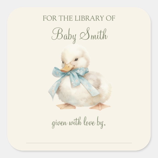 Duckling with Ribbon Baby Shower Book Plate (Front)