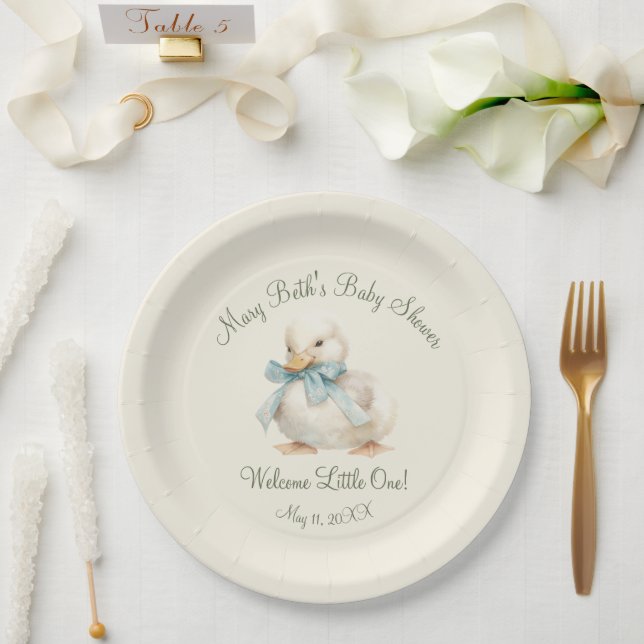 Duckling with Ribbon Baby Shower Paper  Paper Plates (Wedding)