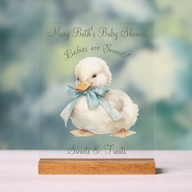 Duckling with Ribbon Baby Shower Sweets & Treats Acrylic Sign (Neutral)