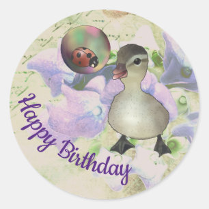 duckling with soap bubble classic round sticker