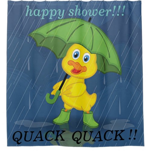 Duckling with umbrella hiding from rain curtain