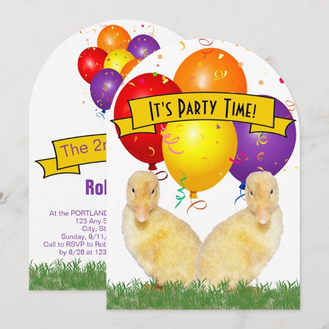 Ducklings Balloons Children's Birthday Party Invitation (Front/Back)