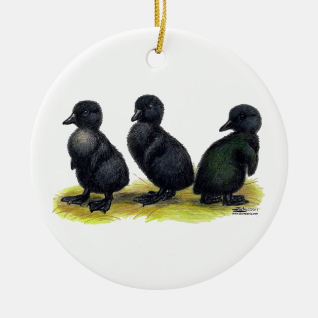 Ducklings Black Cayuga Ceramic Ornament (Front)