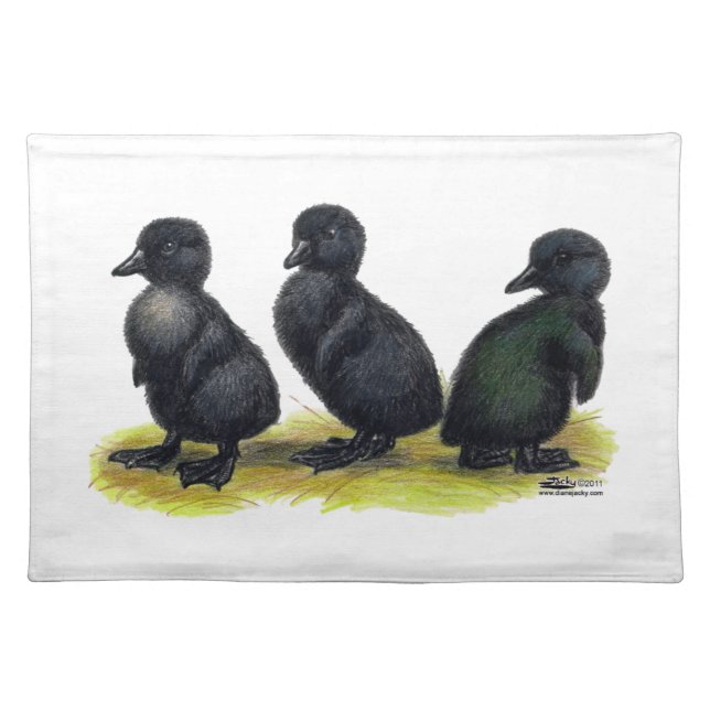 Ducklings Black Cayuga Cloth Placemat (Front)