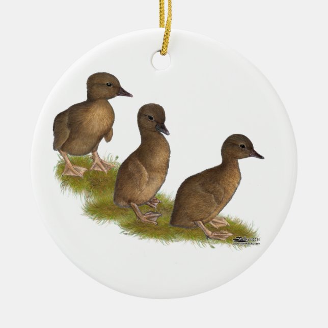 Ducklings:  Chocolate Runners Ceramic Ornament (Front)