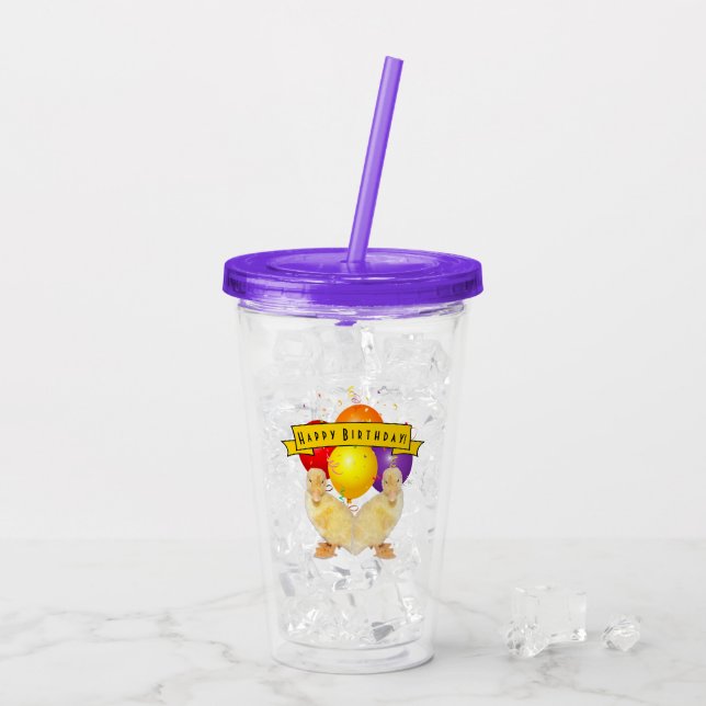 Ducklings & Colorful Balloons Children's Birthday Acrylic Tumbler (Back Ice)