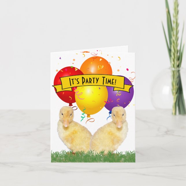 Ducklings Colorful Balloons Children's Birthday Invitation (Front)