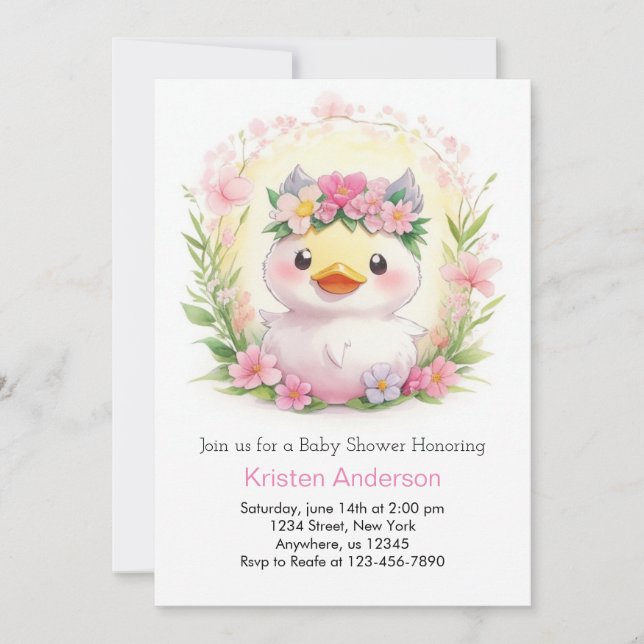 Ducklings in Bloom: A Girl's Baby Shower Invitation (Front)