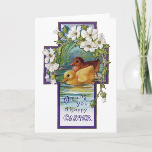 Ducklings in Cross Vintage Easter Holiday Card