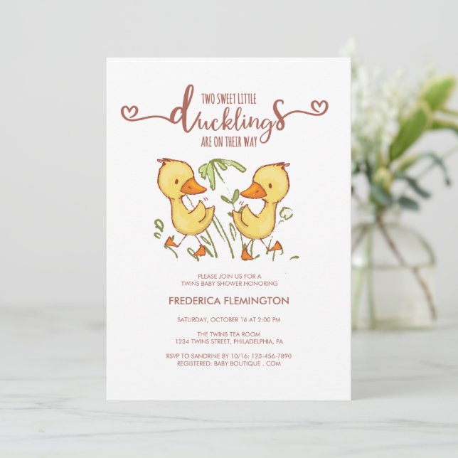 Ducklings Twins Baby Shower Invitation (Standing Front)