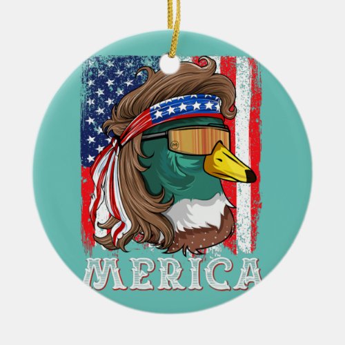 Duckoholic Mallard Duck American Flag Waterfowl Ceramic Ornament