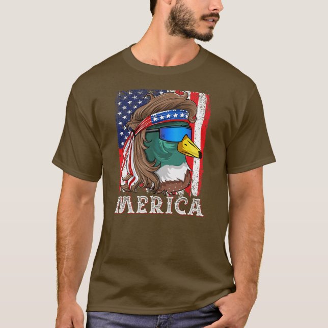 Duckoholic Mallard Duck American Flag Waterfowl T-Shirt (Front)