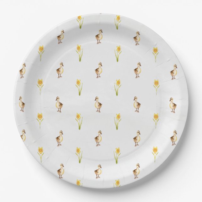 Ducks And Daffodils Quack into Spring  Paper Plates (Front)