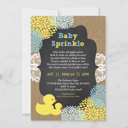 Ducks and Dahlias baby sprinkle invitation