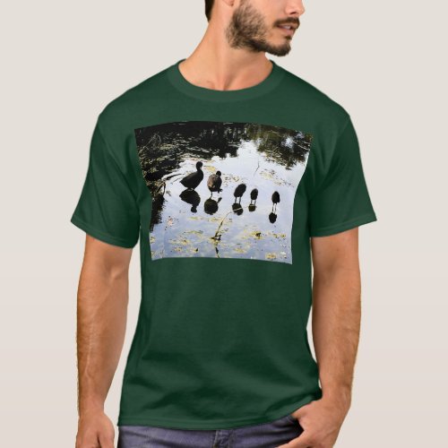 Ducks and ducklings walking on water T_Shirt