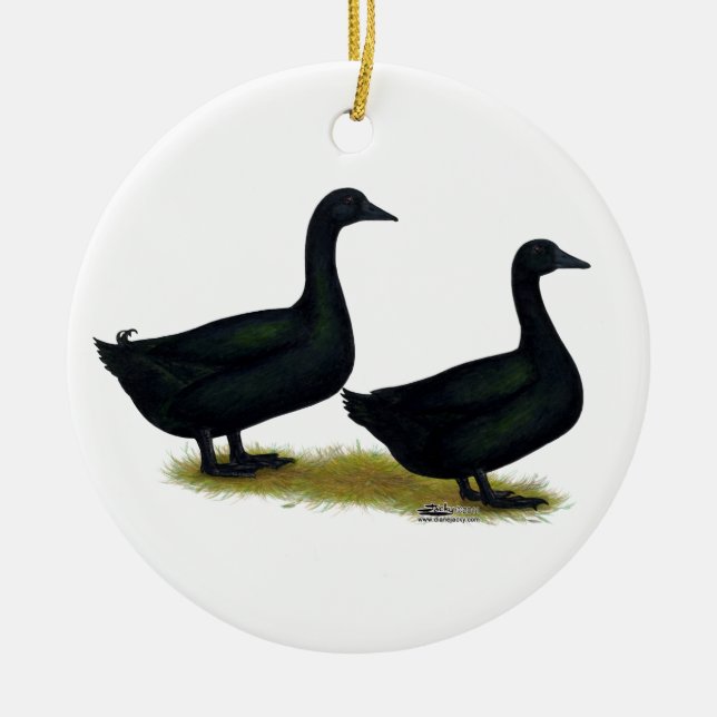 Ducks:  Black Cayugas Ceramic Ornament (Front)