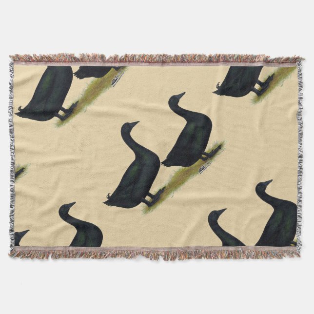 Ducks:  Black Cayugas Throw Blanket (Front)