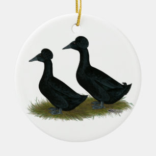 Ducks: Black Crested Ceramic Ornament