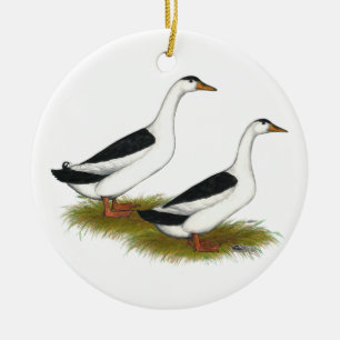 Ducks: Black Magpies Ceramic Ornament