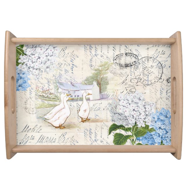 Ducks Farmhouse Blue Floral Italian Serving Tray (Front)