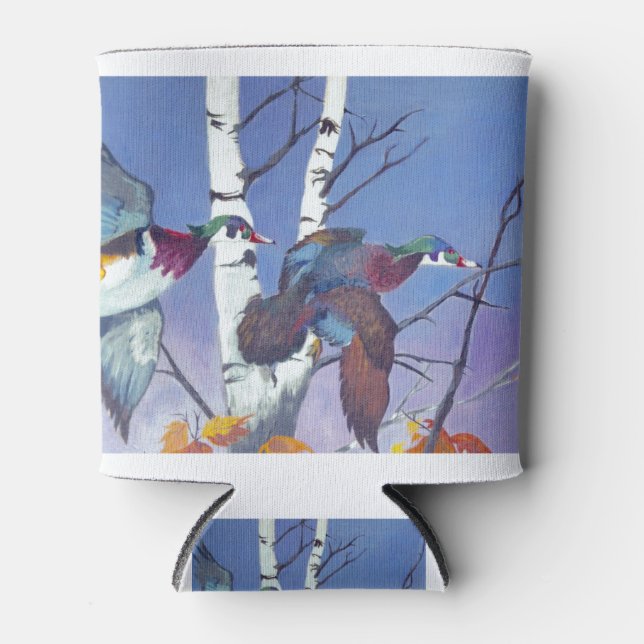 Ducks Flying by Birch Tree Can Cooler (Front)