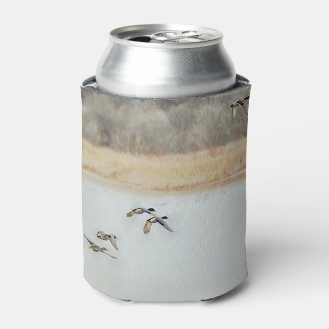 Ducks Flying Over Lake Art Can Cooler (Can Front)