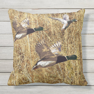 Ducks Flying over Marsh camo outdoor pillow
