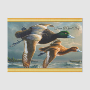 Ducks flying over the sea With a small boat below Tissue Paper
