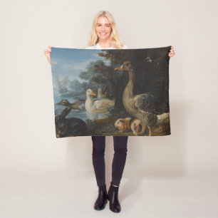 Ducks Guinea Pigs and a Rabbit in a Wooded Landsc Fleece Blanket
