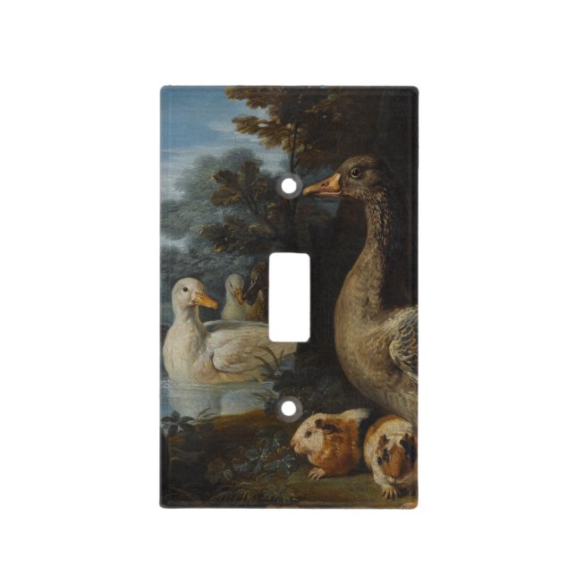 Ducks Guinea Pigs and a Rabbit in a Wooded Landsc  Light Switch Cover (Front)