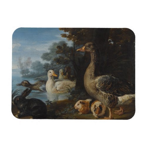 Ducks Guinea Pigs and a Rabbit in a Wooded Landsc Magnet