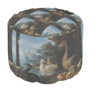 Ducks Guinea Pigs and a Rabbit in a Wooded Landsc Pouf
