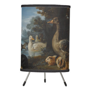 Ducks Guinea Pigs and a Rabbit in a Wooded Landsc Tripod Lamp