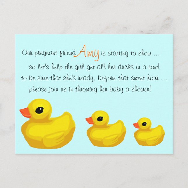"Ducks in a Row" Personalized Shower Invitation Postcard (Front)
