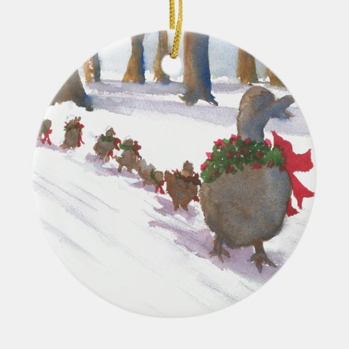 ducks in boston common during the winter holidays ceramic ornament